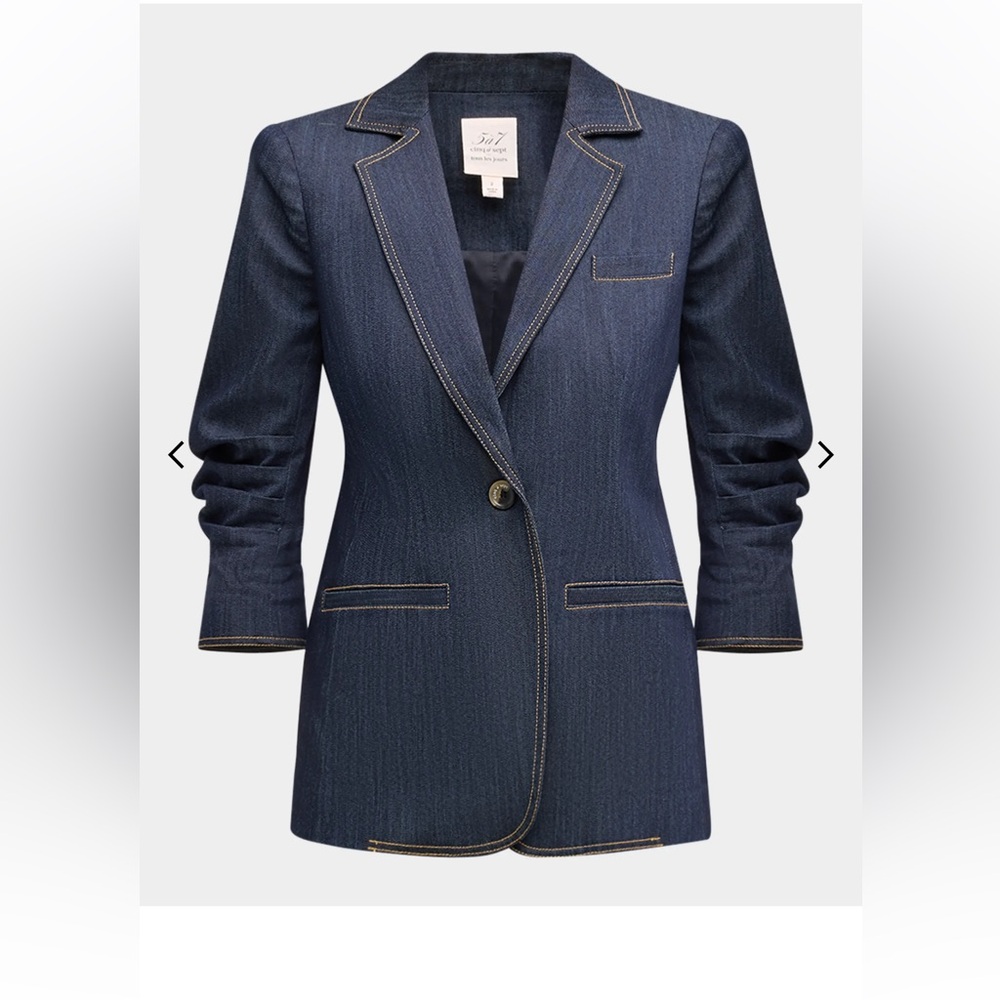 Cinq à Sept Navy Dark Denim Blazer with Contrast Stitching
